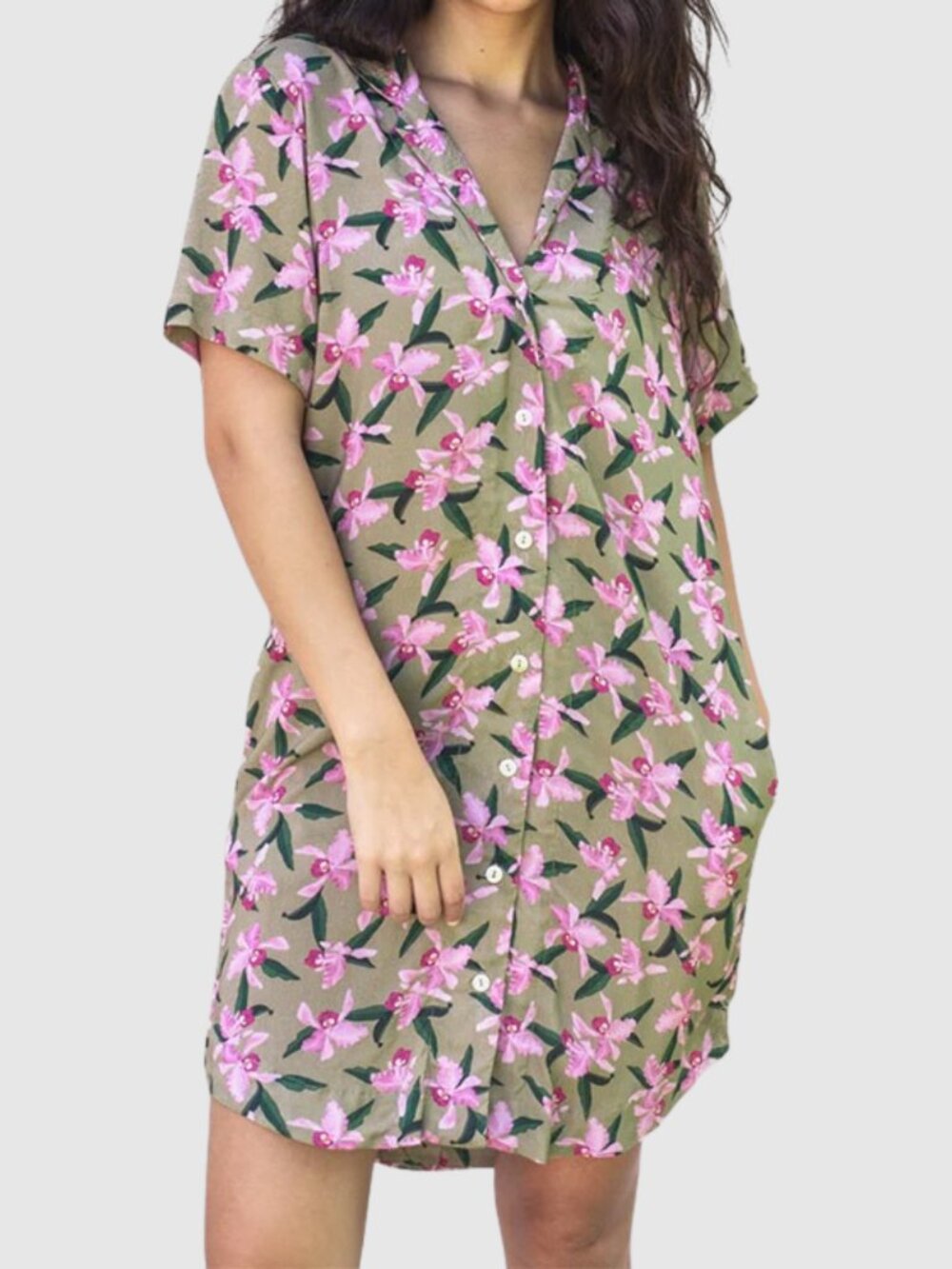 Lokahi Swimwear Aloha Shirt Dress - Pink Orchid - Size XS
